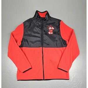 Disney Store Mickey Mouse Fleece Jacket Mens‎ Medium Red Embroidered Sweatshirt